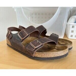 Birkenstock Milano Habana Brown Oiled Leather Sandals Mens EU 46 US 13